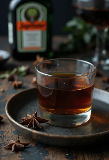 Domowy Jägermeister podany w butelce