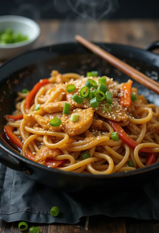 Yaki Udon smażony udon, bogaty w warzywa i jajka