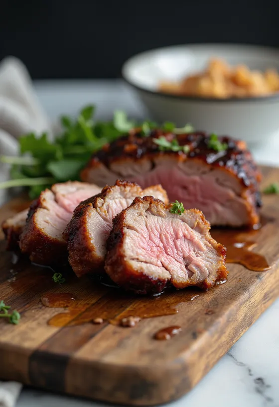 Wędzona pierś z kaczki BBQ podana na talerzu