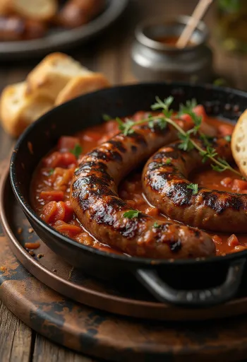 Kiełbasa Boerewors z sosem pomidorowym, podawana ze świeżymi przyprawami