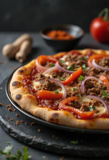 Pizza Algerienne podana na talerzu
