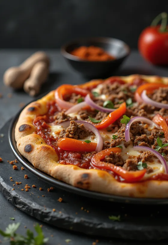 Pizza Algerienne podana na talerzu