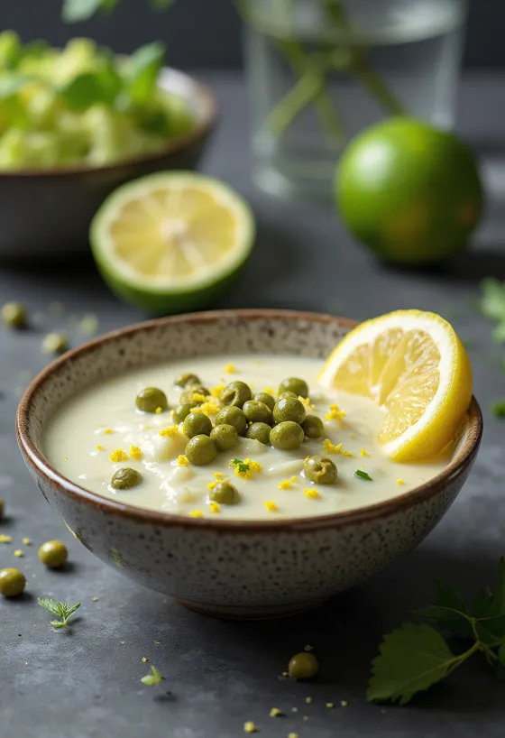 Sos kaparowy z limonką i curry podany na stół