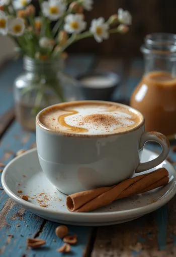 Karmelowe chai latte podane w szklance