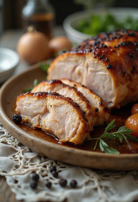 Wędzony indyk BBQ podany na talerzu