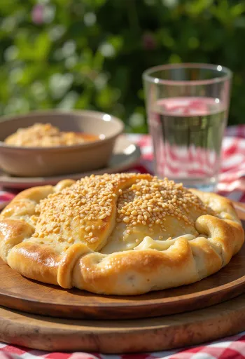 Świeżo upieczone calzone z sezamem