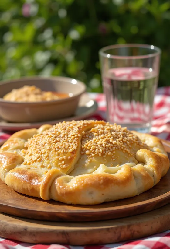 Świeżo upieczone calzone z sezamem