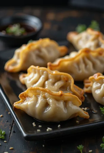 Beef Gyoza podane z dipem sojowym