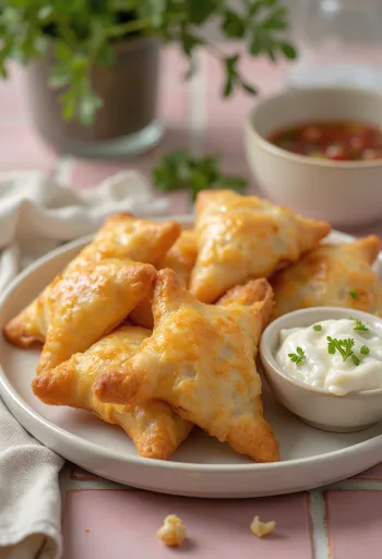 Coxinha z sosem czosnkowym, chrupiąca brazylijska potrawa podawana z dipem