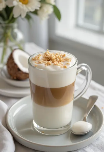 Latte na mleku kokosowym świeżo podane