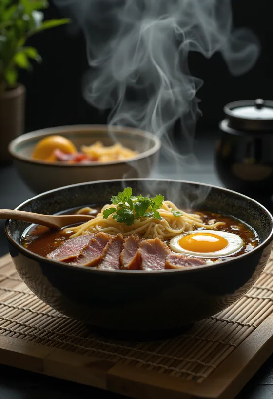 Beef ramen podany z wołowiną