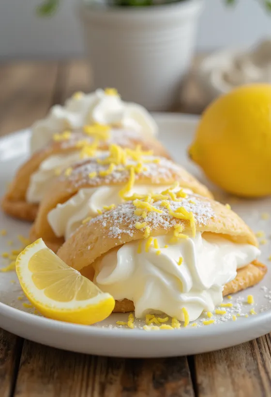 Cannoli z kremem cytrynowym podane na talerzu
