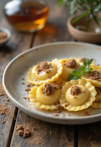 Ravioli z Amaretto podane na talerzu