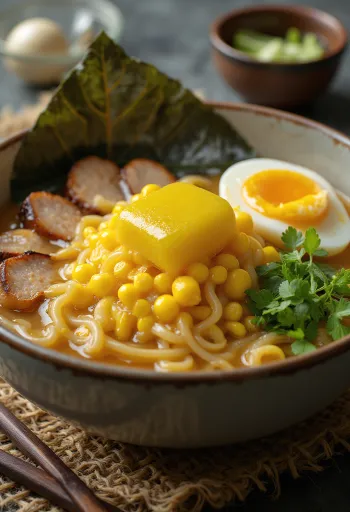Butter corn ramen z wywarem miso, kukurydzą, masłem i mięsem chashu