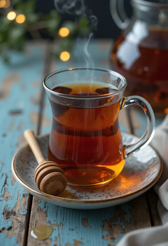 Czarna herbata z miodem w kubku z cytryną