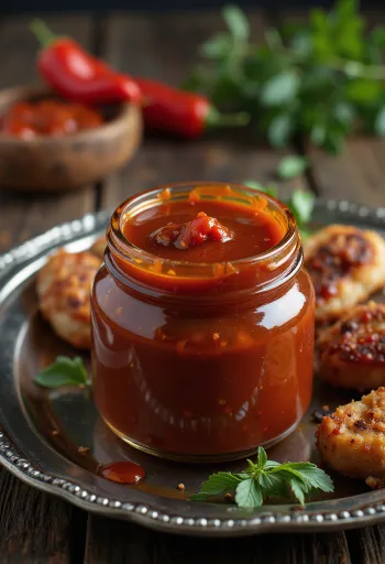 Sos barbecue z wędzoną papryką podany do grillowanych mięs