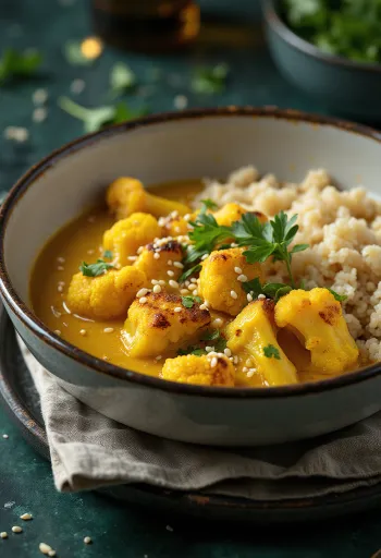 Curry z komosą ryżową, kalafiorem i tofu