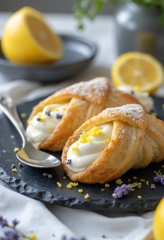 Cannoli lawendowo-cytrynowe deser podane na talerzu
