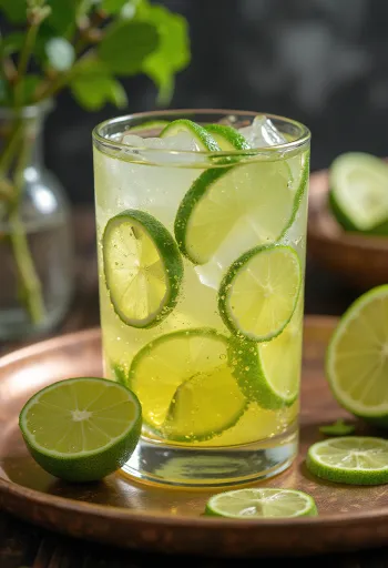 Cydr limonkowo-miętowy podany w szklance