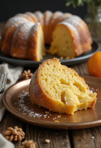 Babka pomarańczowa z orzechami na talerzu