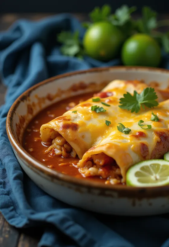Pieczona enchilada z limonką, podawana z serem i śmietaną