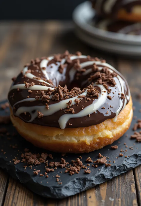 Pączki dwukolorowe podane na talerzu