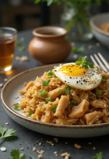 Nasi Goreng z imbirem, podawane z bogatymi przyprawami i świeżym imbirem