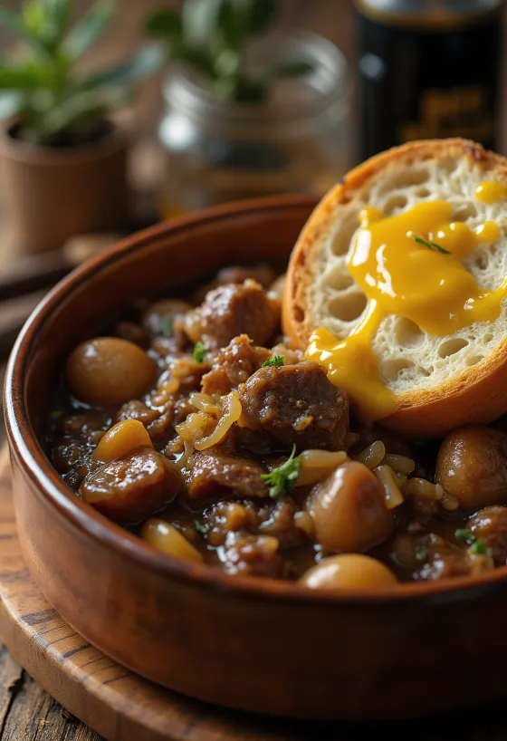 Carbonnade Flamande podawane z puree ziemniaczanym
