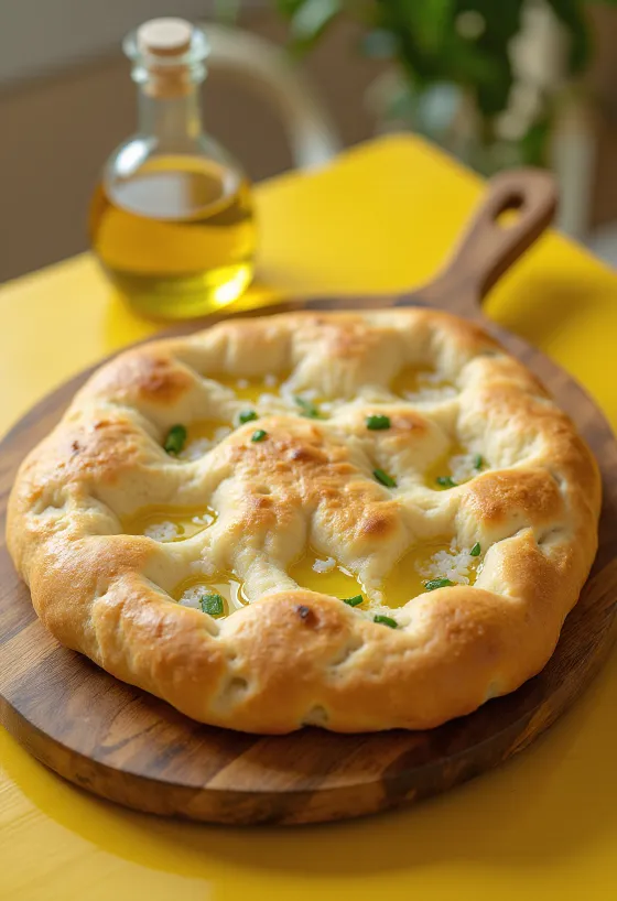 Focaccia na proszku do pieczenia podana na talerzu