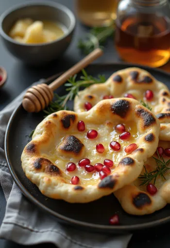 Chlebek naan z granatem podany na stół