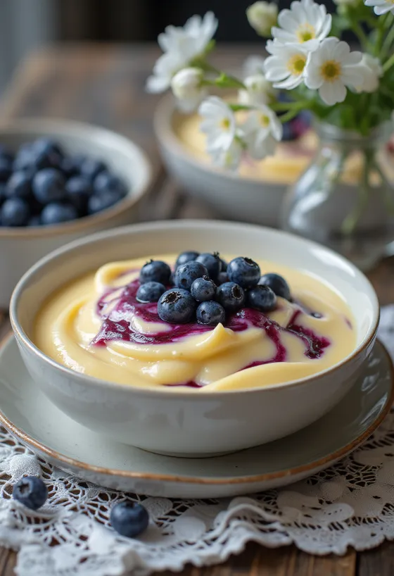 Sos waniliowy z borówkami w dzbanku