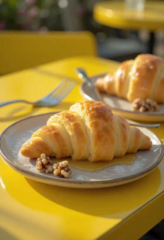 Croissant z serem Brie podany na talerzu