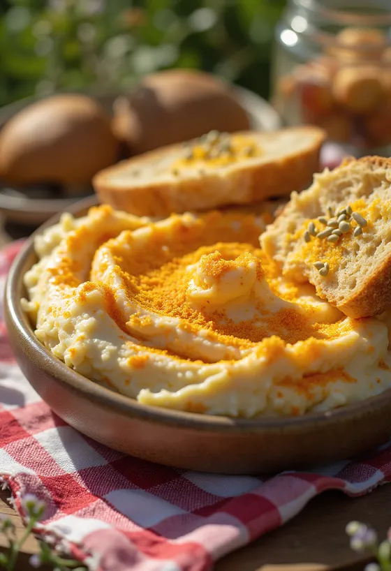 Pasta körözött podana ze świeżymi warzywami i posmarowana na grzance