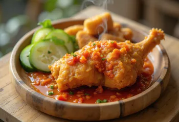 Kurczak Ayam Penyet podawany z ostrym sosem sambal