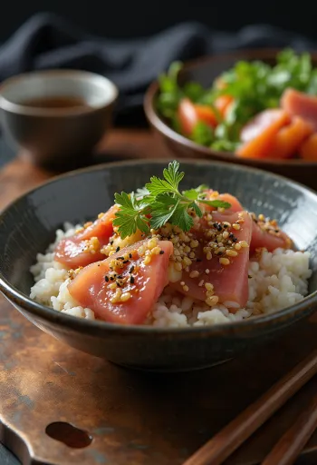 Miska chirashi z tuńczykiem, awokado i ogórkiem