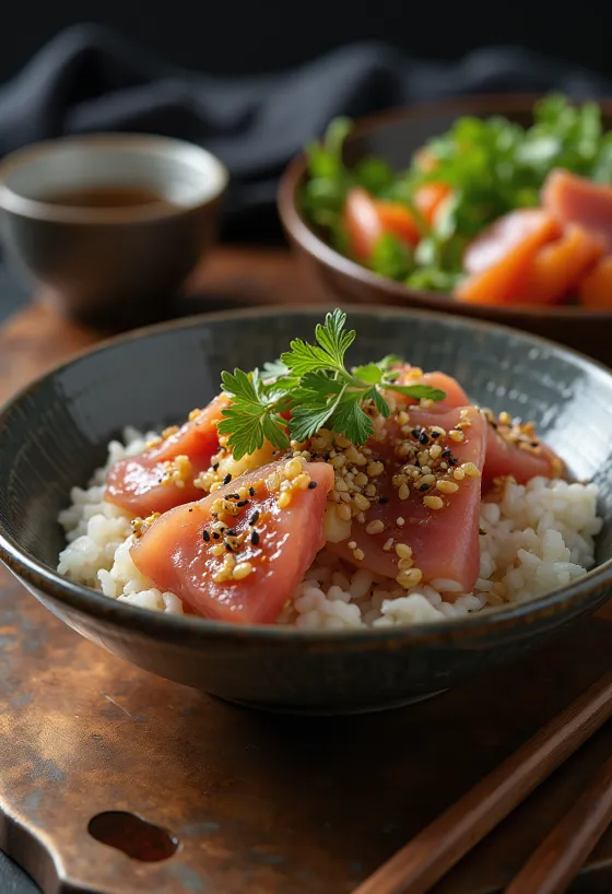 Miska chirashi z tuńczykiem, awokado i ogórkiem