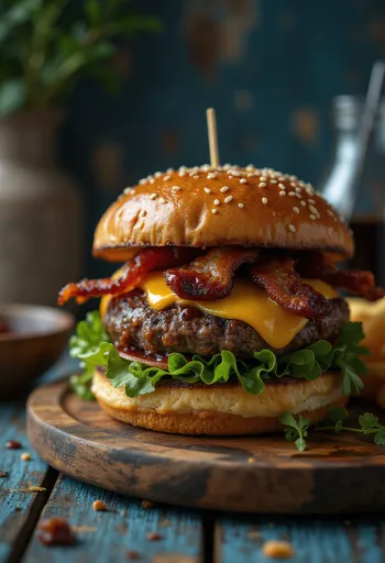 Wędzony burger z serem cheddar i boczkiem