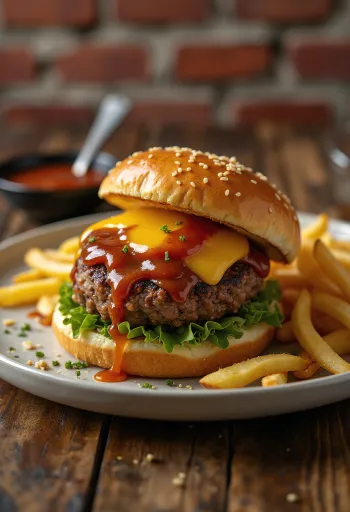 Miodowy burger BBQ podany do stołu