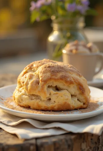 Złociste scones z cynamonową posypką cukrową.